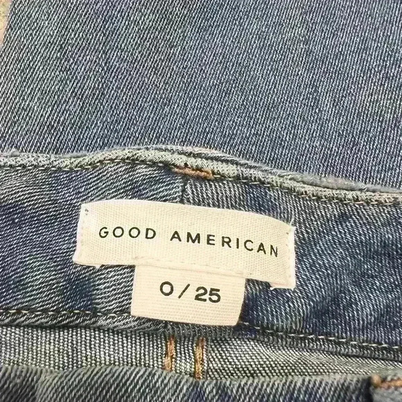 Good American Good Waist High Rise Distressed Crop Jeans blue678 Size 0/25 - Picture 7 of 10